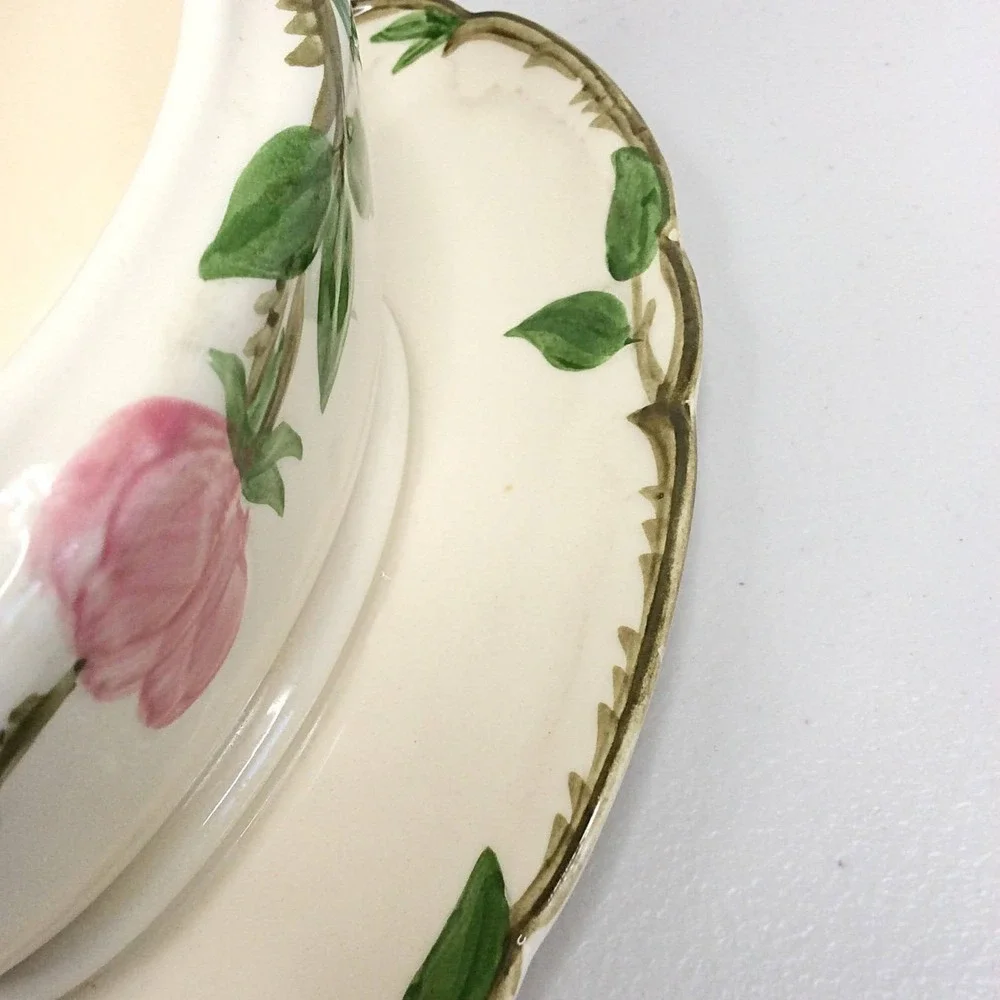 VTG Franciscan Desert Rose Double Spout Gravy Boat Attached Plate USA Pottery 40